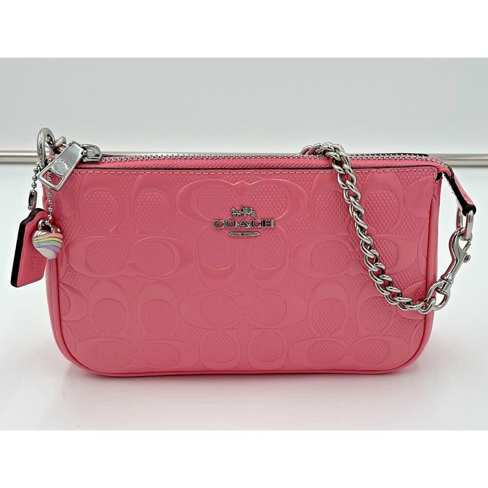 New Coach Nolita 19 Leather Heart Charm Pink Clutch Wristlet Shoulder Bag‎ Purse